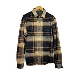 Express Mens Plaid Brown Knit Long Sleeve Button Down Size M